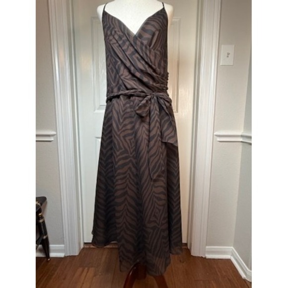 Talbots Dresses & Skirts - Vintage Talbots Silk Zebra Print Midi Dress Brown Black Wrap Tie Waist Size 14